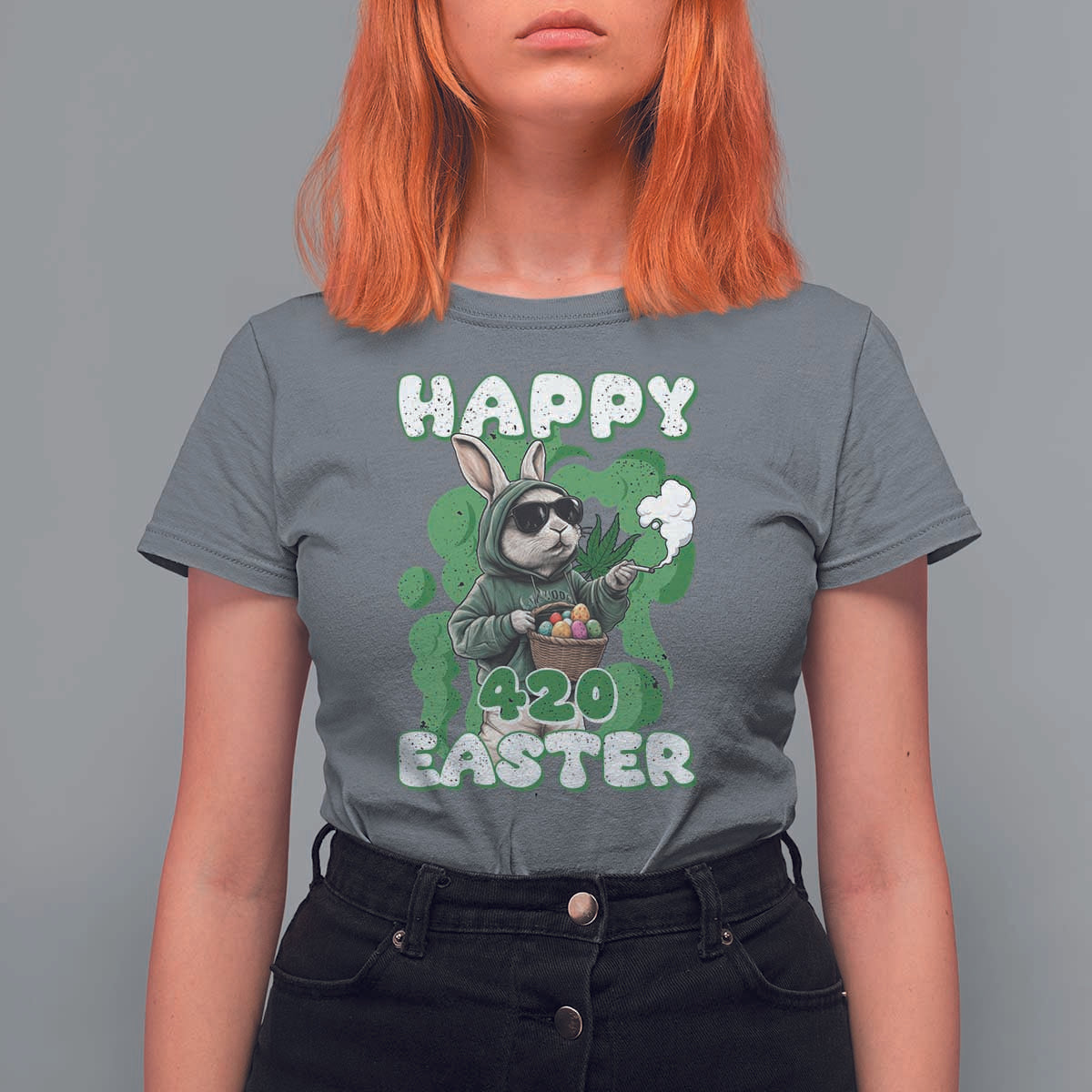 Happy 420 Easter T Shirt For Women Funny Smoking Easter Bunny