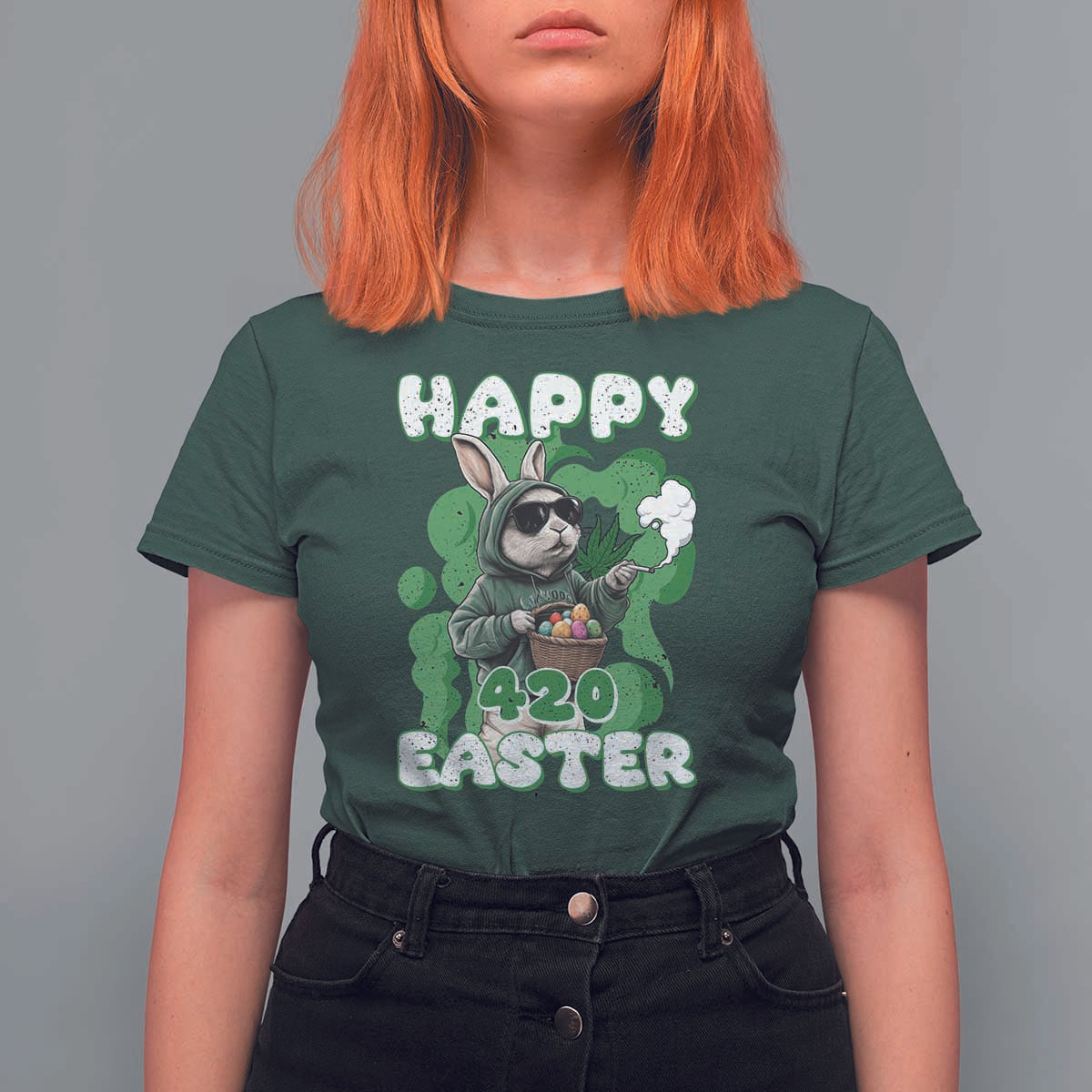 Happy 420 Easter T Shirt For Women Funny Smoking Easter Bunny