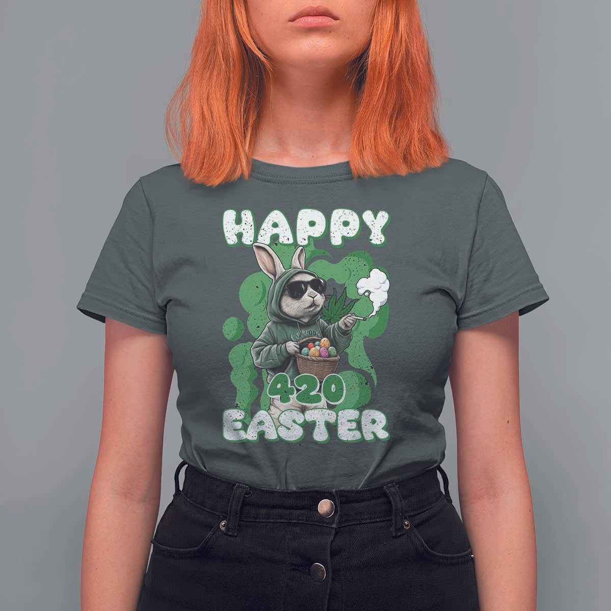 Happy 420 Easter T Shirt For Women Funny Smoking Easter Bunny