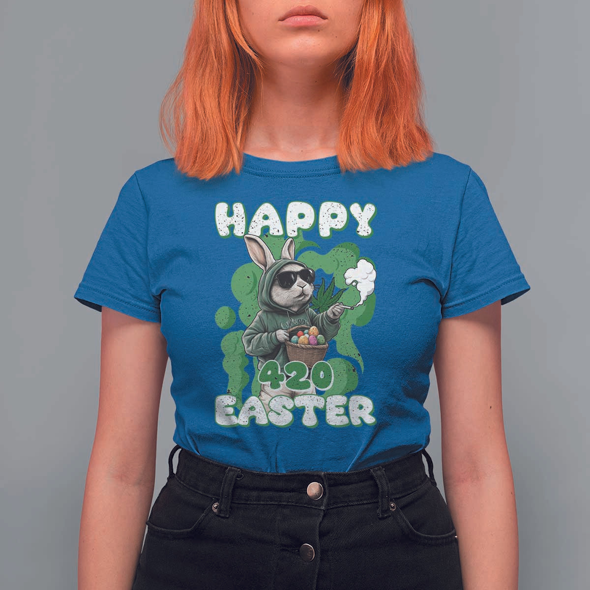 Happy 420 Easter T Shirt For Women Funny Smoking Easter Bunny