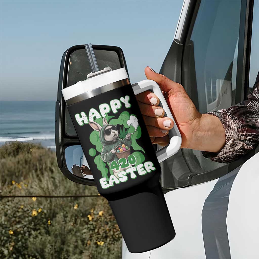 Happy 420 Easter Tumbler With Handle Funny Smoking Easter Bunny