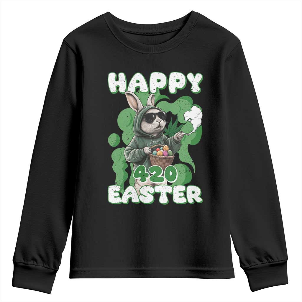 Happy 420 Easter Youth Sweatshirt Funny Smoking Easter Bunny