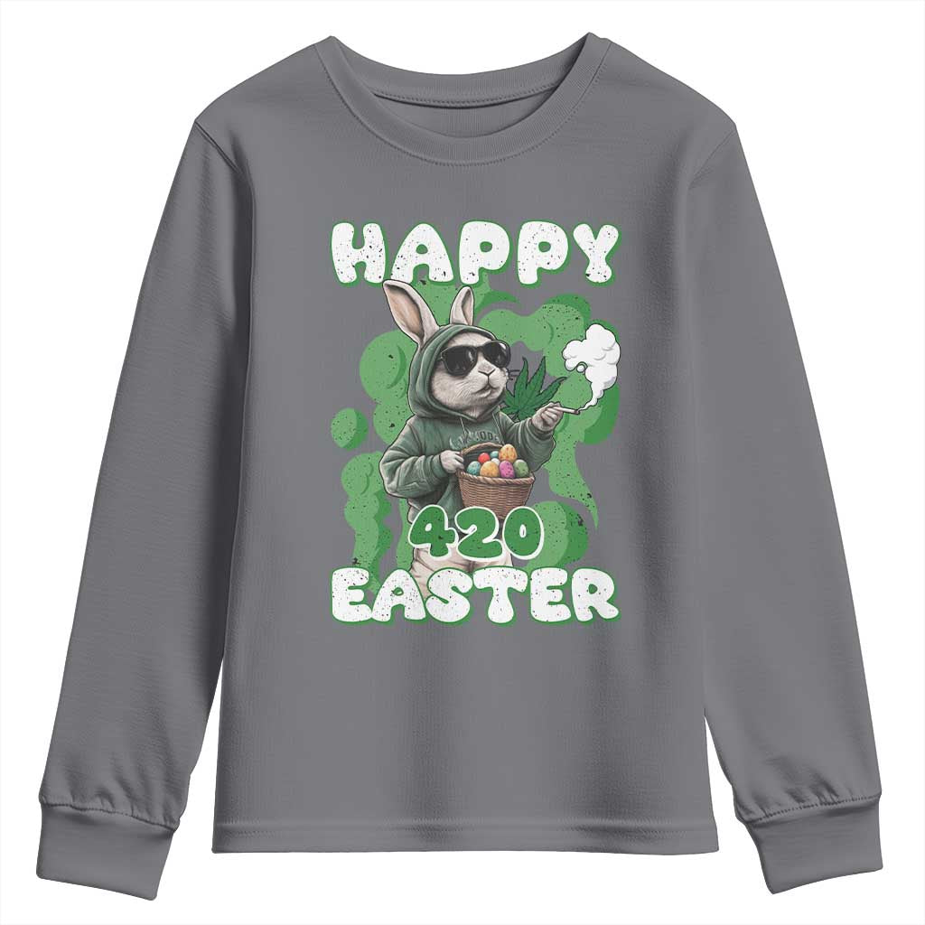 Happy 420 Easter Youth Sweatshirt Funny Smoking Easter Bunny