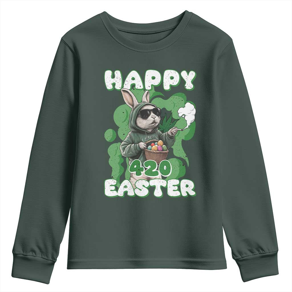 Happy 420 Easter Youth Sweatshirt Funny Smoking Easter Bunny
