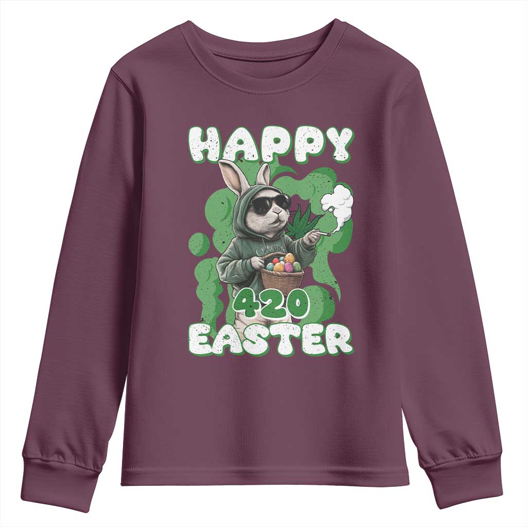 Happy 420 Easter Youth Sweatshirt Funny Smoking Easter Bunny