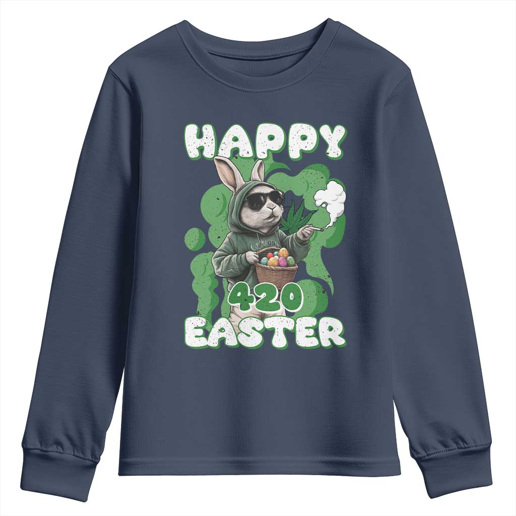 Happy 420 Easter Youth Sweatshirt Funny Smoking Easter Bunny
