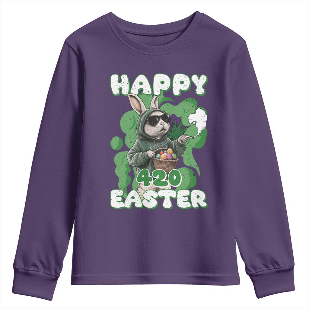 Happy 420 Easter Youth Sweatshirt Funny Smoking Easter Bunny