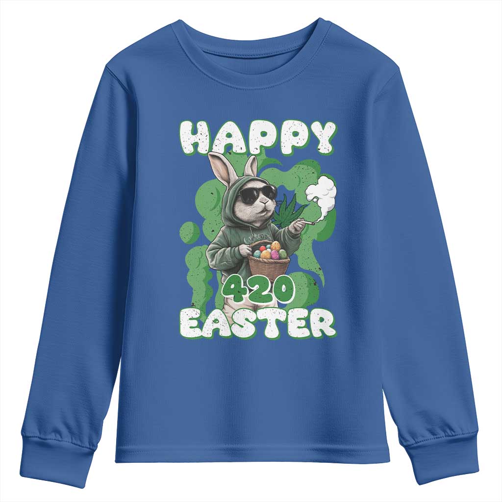 Happy 420 Easter Youth Sweatshirt Funny Smoking Easter Bunny
