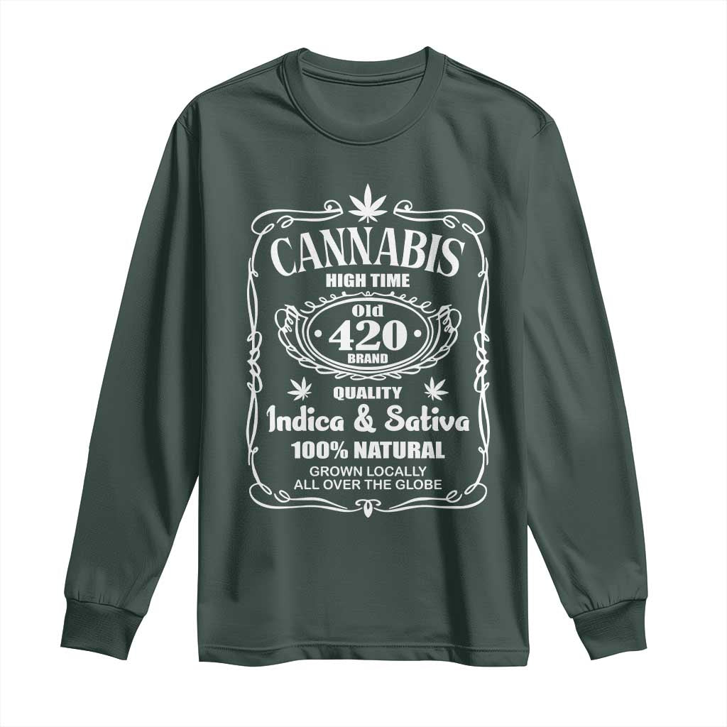 Funny Cannabis High Time Long Sleeve Shirt Old 420 Quality Indica & Sativa Weed