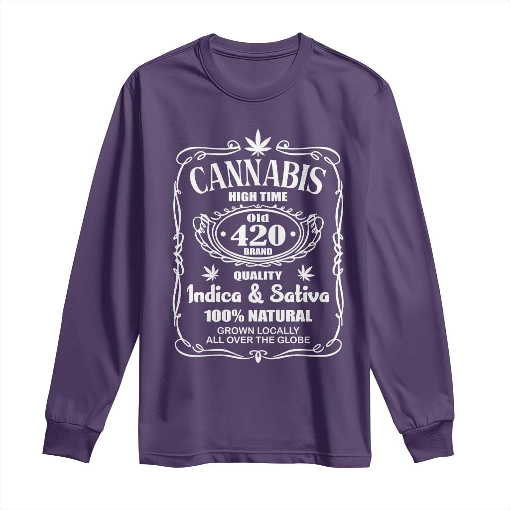 Funny Cannabis High Time Long Sleeve Shirt Old 420 Quality Indica & Sativa Weed