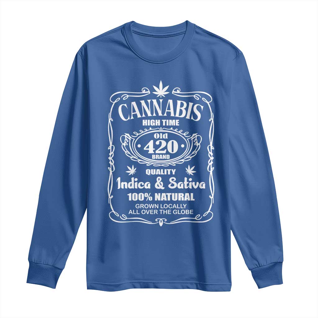 Funny Cannabis High Time Long Sleeve Shirt Old 420 Quality Indica & Sativa Weed