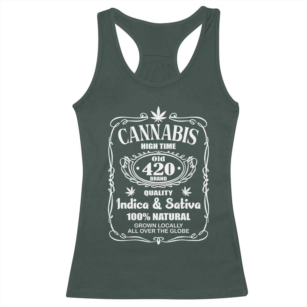 Funny Cannabis High Time Racerback Tank Top Old 420 Quality Indica & Sativa Weed