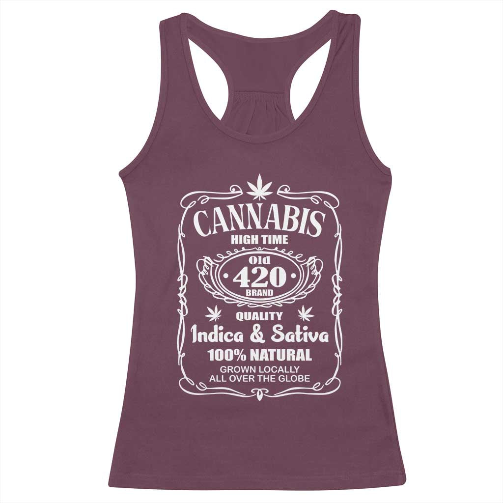 Funny Cannabis High Time Racerback Tank Top Old 420 Quality Indica & Sativa Weed