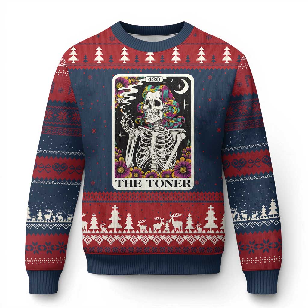 Skeleton 420 Cannabis Ugly Christmas Sweater Tarot Card The Stoner Weed Lover - Wonder Print Shop