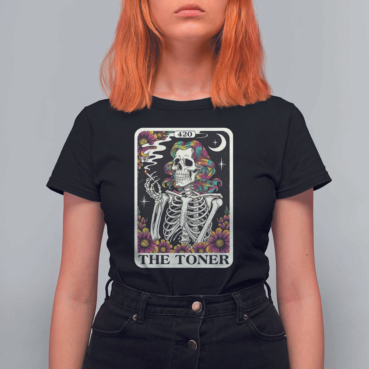 Skeleton 420 Cannabis T Shirt For Women Tarot Card The Stoner Weed Lover