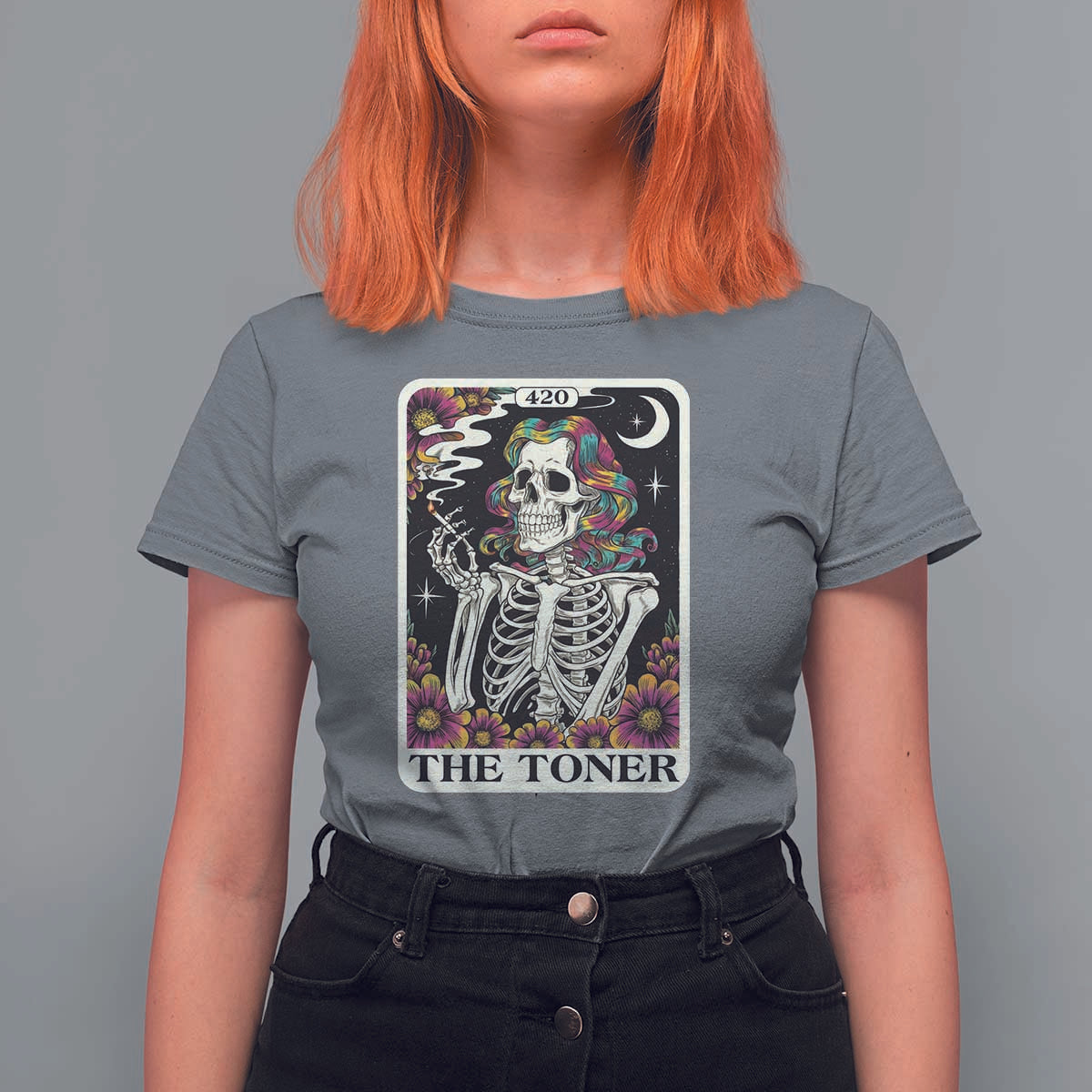 Skeleton 420 Cannabis T Shirt For Women Tarot Card The Stoner Weed Lover
