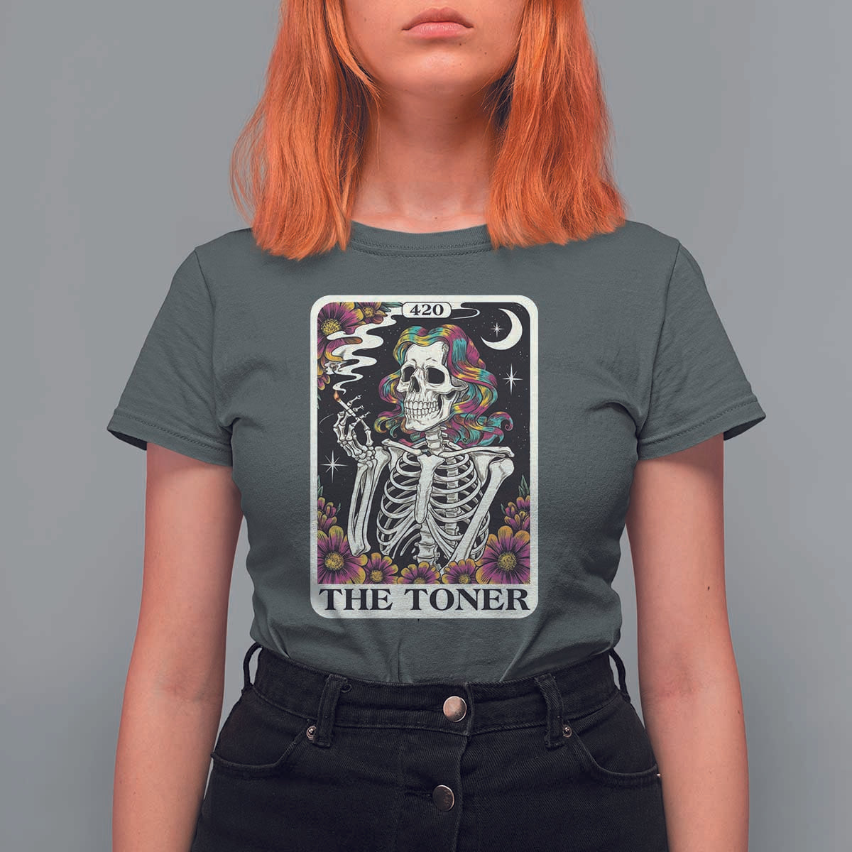 Skeleton 420 Cannabis T Shirt For Women Tarot Card The Stoner Weed Lover