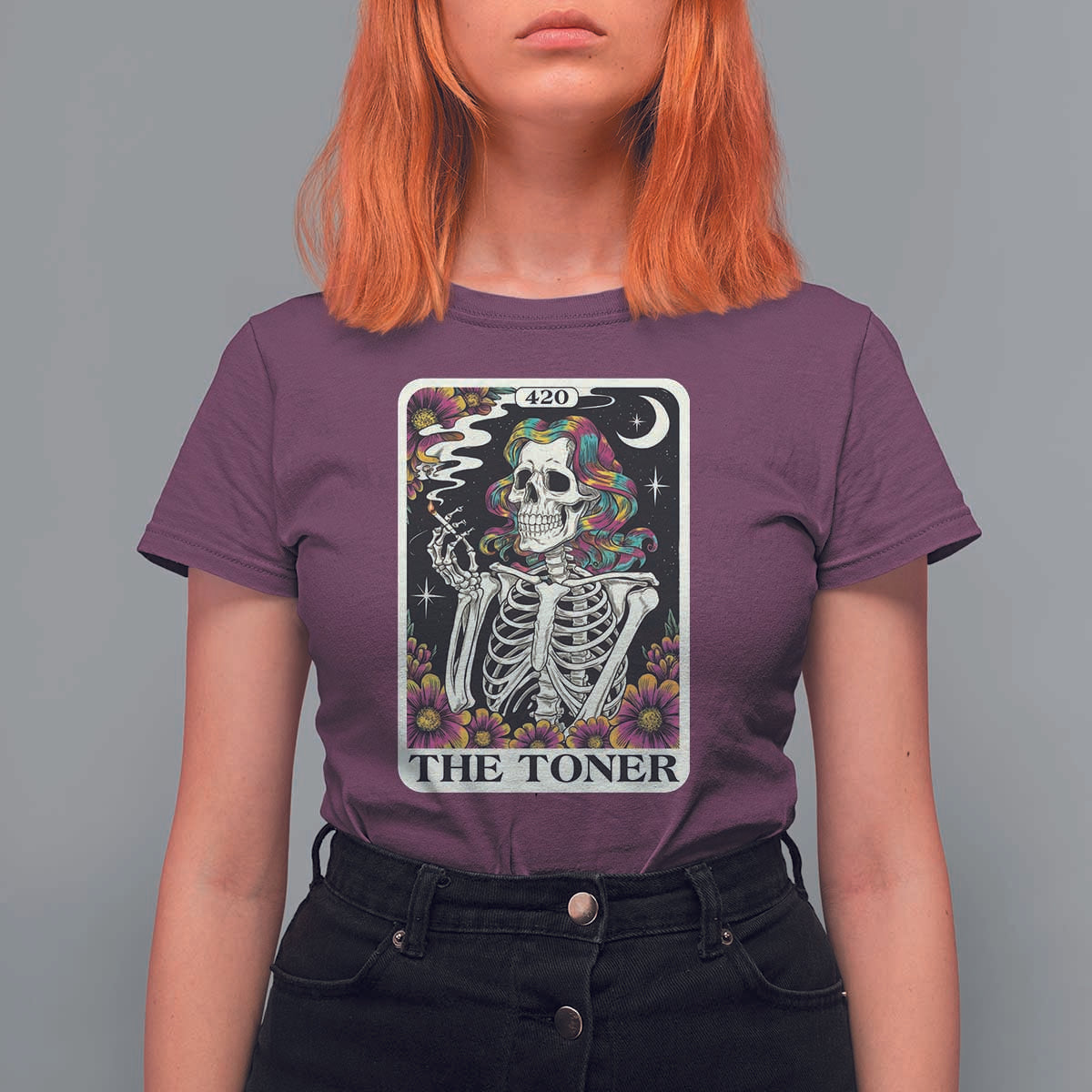 Skeleton 420 Cannabis T Shirt For Women Tarot Card The Stoner Weed Lover