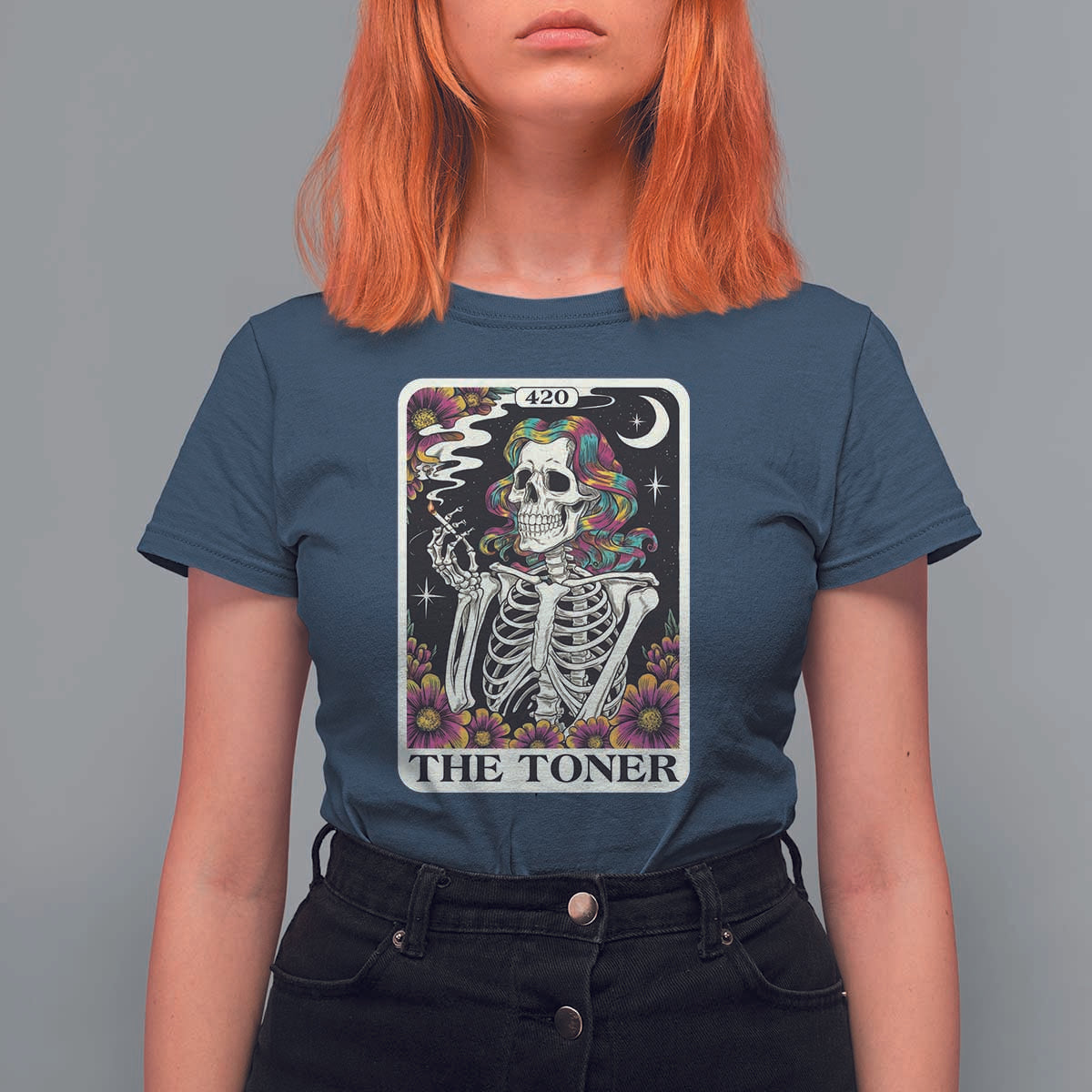 Skeleton 420 Cannabis T Shirt For Women Tarot Card The Stoner Weed Lover