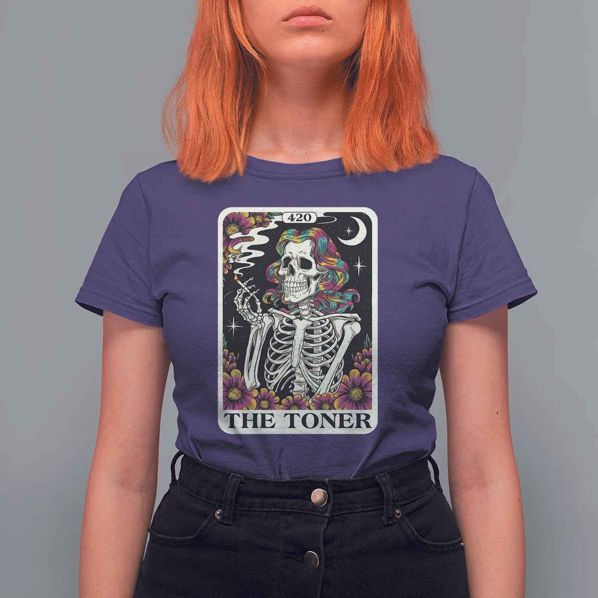 Skeleton 420 Cannabis T Shirt For Women Tarot Card The Stoner Weed Lover