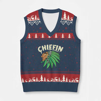 Chiefin Weed Smoking V-Neck Knit Sweater Vest Funny 420 Cannabis Pot THC Smoker - Wonder Print Shop