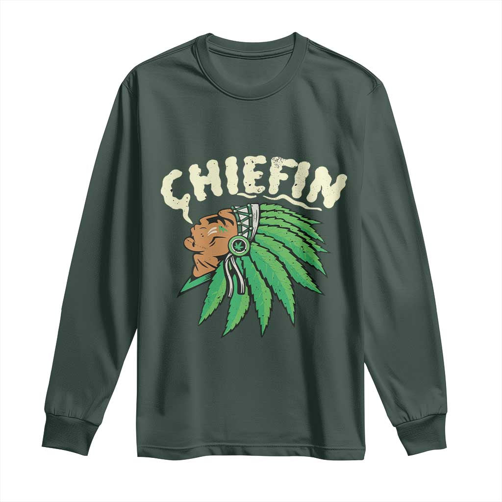 Chiefin Weed Smoking Long Sleeve Shirt Funny 420 Cannabis Pot THC Smoker