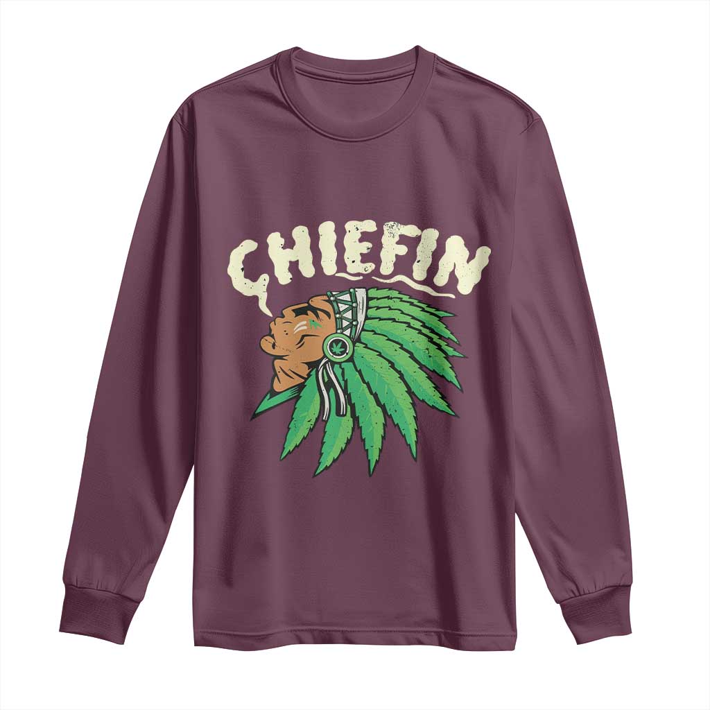 Chiefin Weed Smoking Long Sleeve Shirt Funny 420 Cannabis Pot THC Smoker