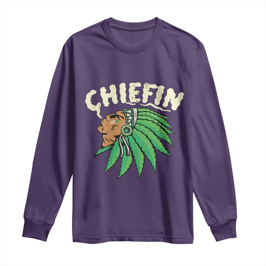 Chiefin Weed Smoking Long Sleeve Shirt Funny 420 Cannabis Pot THC Smoker