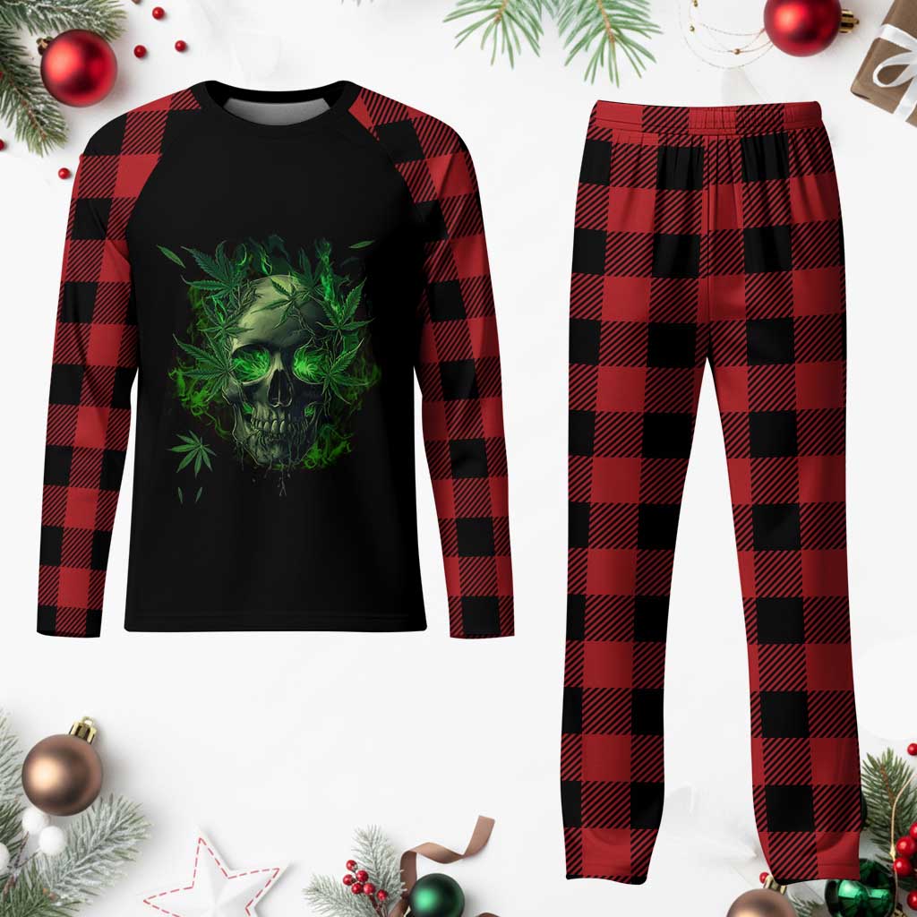 Marijuana Skull Plaid Pajama Set Smoke Weed Cannabis 420 Pot Leaf - Wonder Print Shop