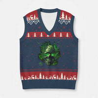 Marijuana Skull V-Neck Knit Sweater Vest Smoke Weed Cannabis 420 Pot Leaf - Wonder Print Shop