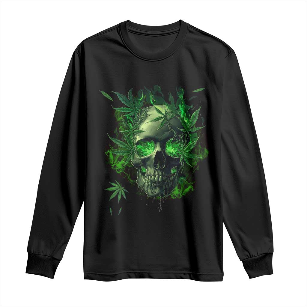 Marijuana Skull Long Sleeve Shirt Smoke Weed Cannabis 420 Pot Leaf