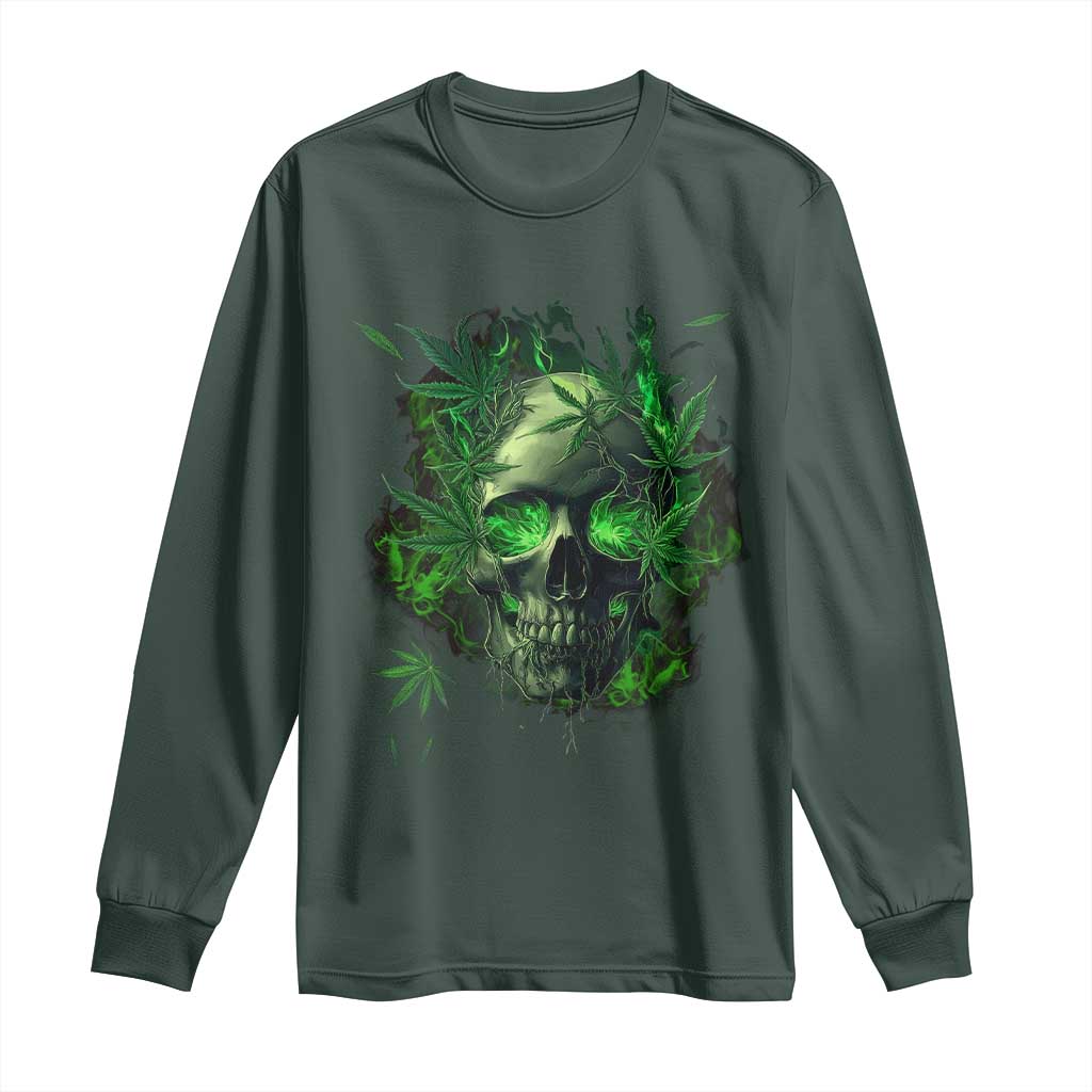 Marijuana Skull Long Sleeve Shirt Smoke Weed Cannabis 420 Pot Leaf