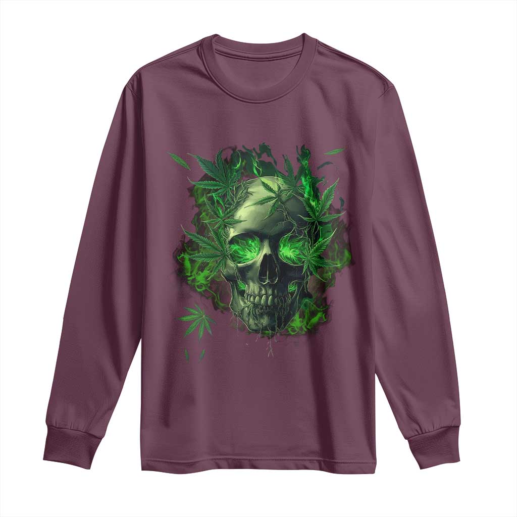 Marijuana Skull Long Sleeve Shirt Smoke Weed Cannabis 420 Pot Leaf