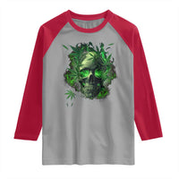 Marijuana Skull Raglan Shirt Smoke Weed Cannabis 420 Pot Leaf