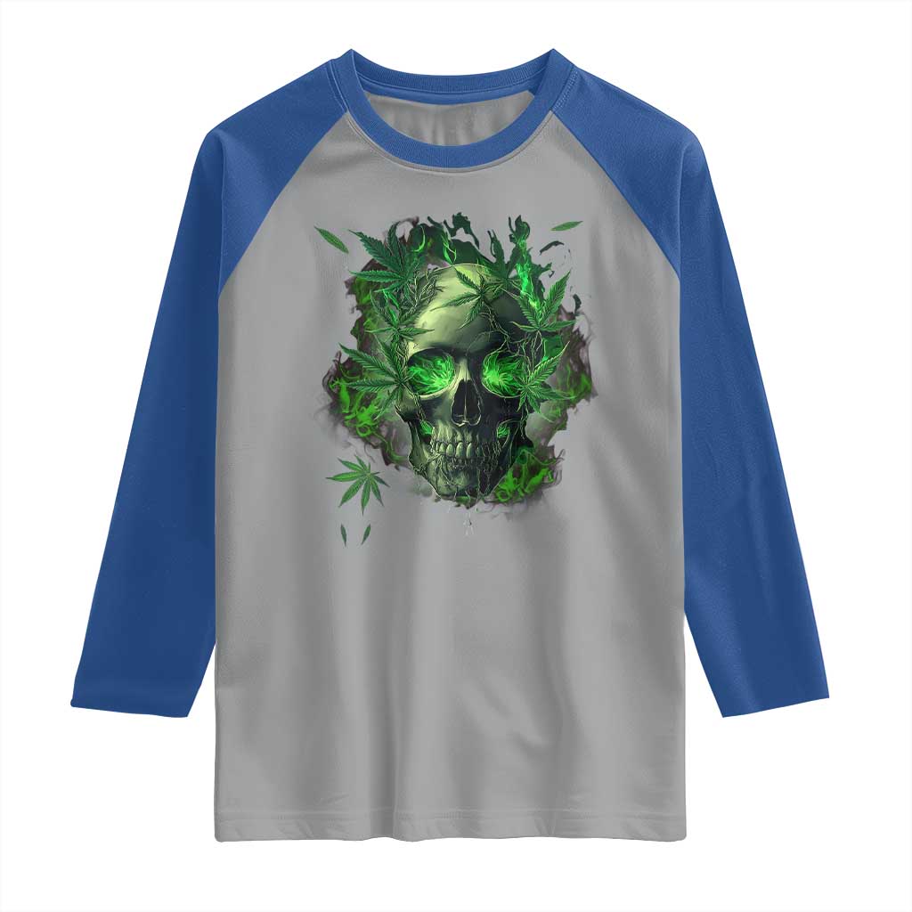 Marijuana Skull Raglan Shirt Smoke Weed Cannabis 420 Pot Leaf