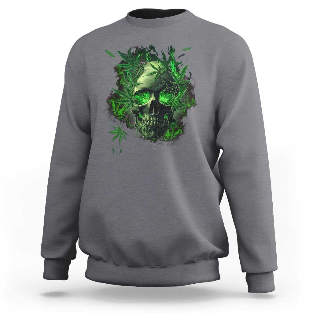 Marijuana Skull Sweatshirt Smoke Weed Cannabis 420 Pot Leaf