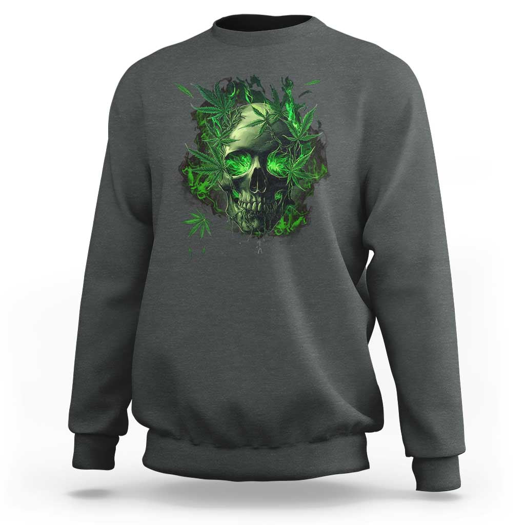 Marijuana Skull Sweatshirt Smoke Weed Cannabis 420 Pot Leaf