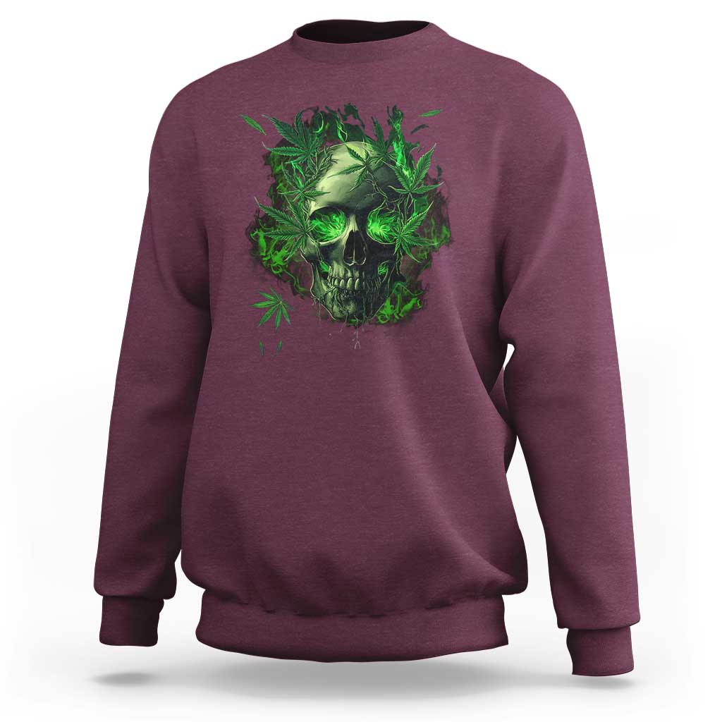Marijuana Skull Sweatshirt Smoke Weed Cannabis 420 Pot Leaf