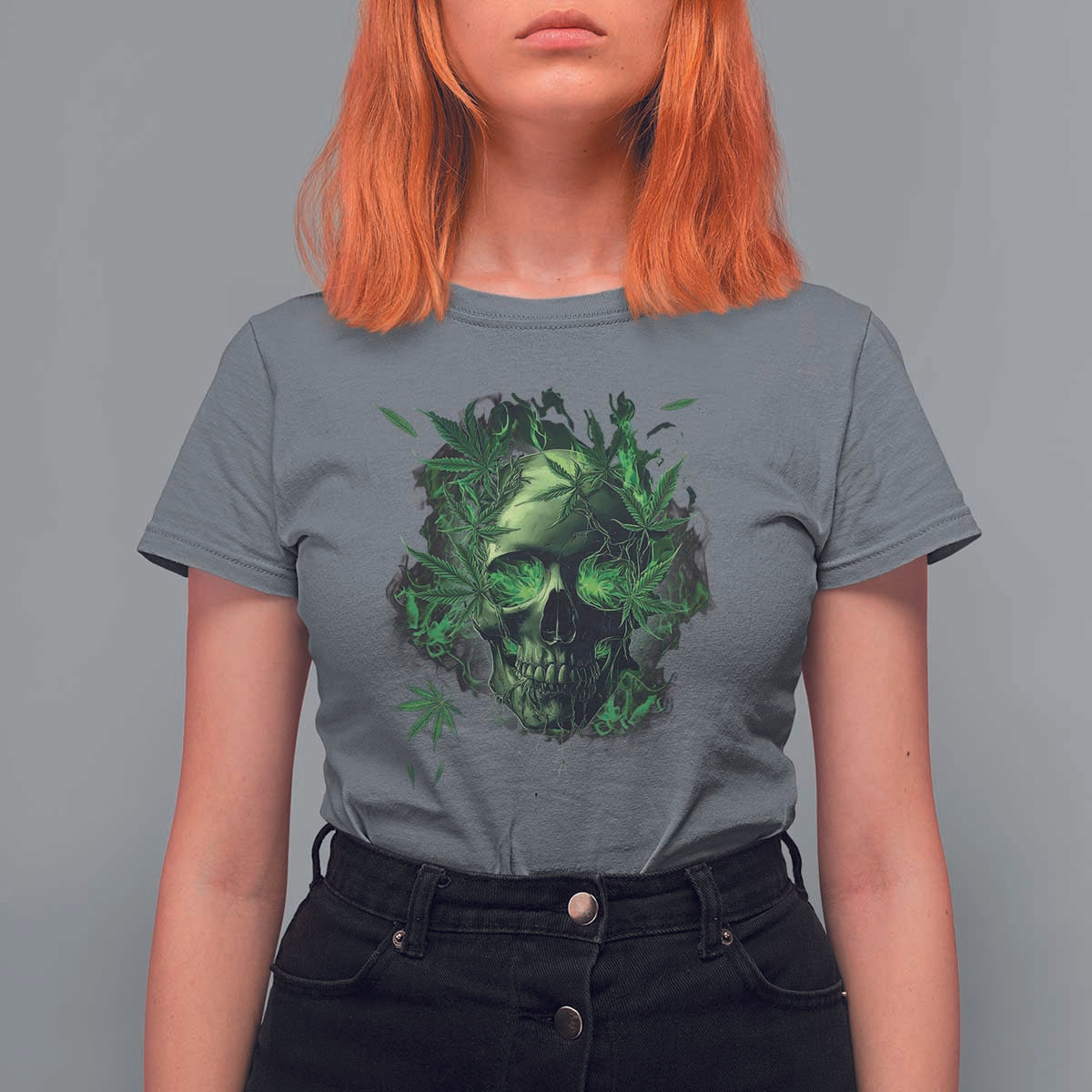 Marijuana Skull T Shirt For Women Smoke Weed Cannabis 420 Pot Leaf