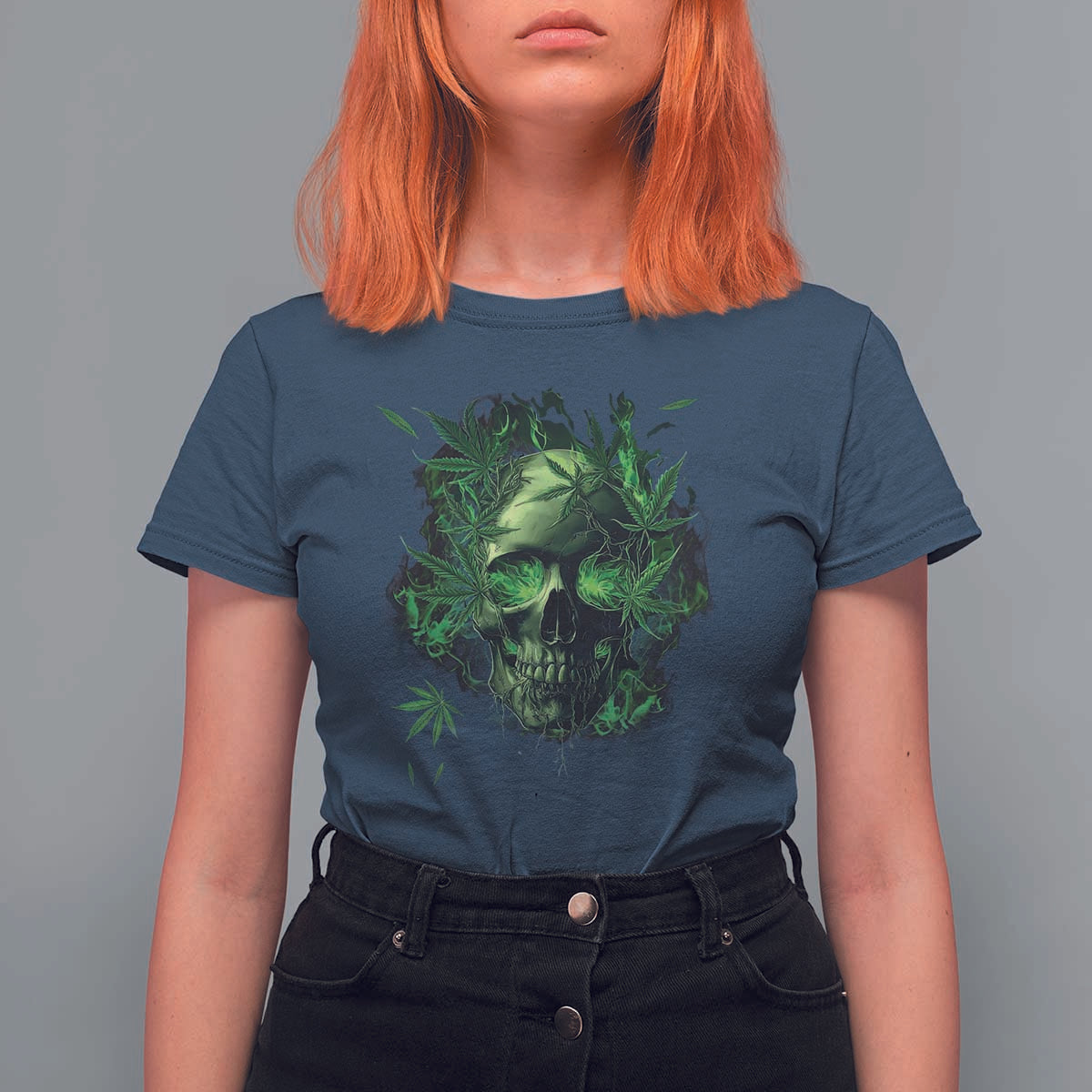 Marijuana Skull T Shirt For Women Smoke Weed Cannabis 420 Pot Leaf