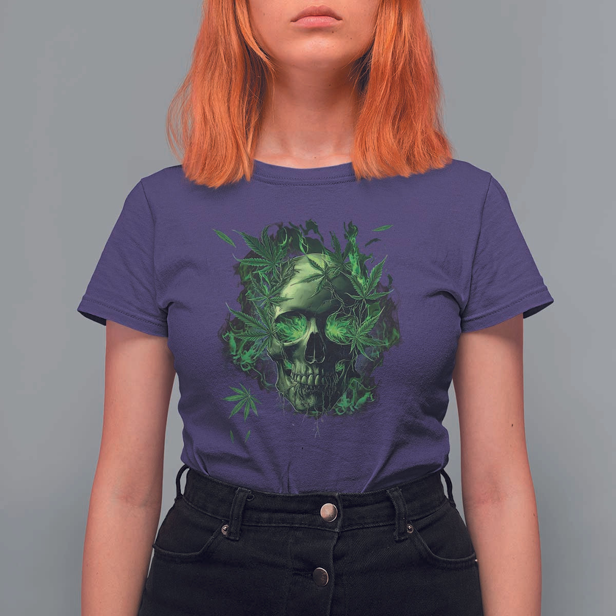 Marijuana Skull T Shirt For Women Smoke Weed Cannabis 420 Pot Leaf