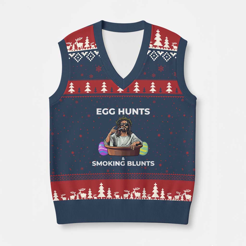 Happy 420 Easter V-Neck Knit Sweater Vest Blunt Stoner - Wonder Print Shop