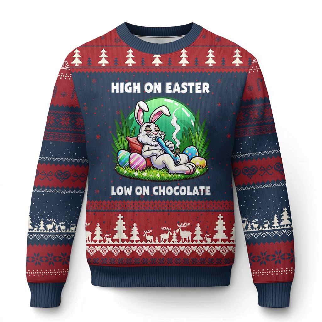 Happy 420 Easter Ugly Christmas Sweater Funny Bunny Marijuana Cannabis Weed - Wonder Print Shop
