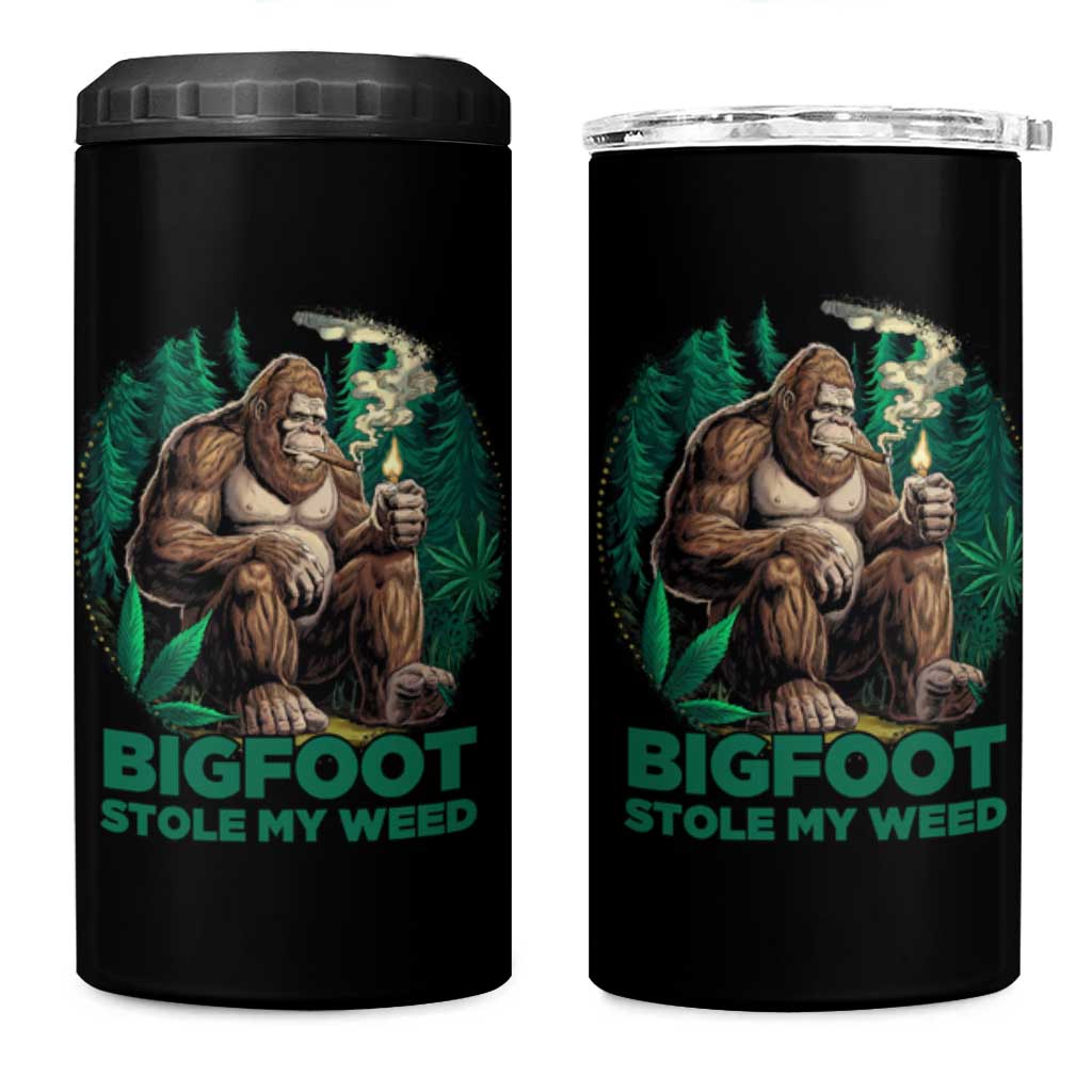 Funny Sasquatch Marijuana 4 in 1 Can Cooler Tumbler Bigfoot Stole My Weed Vintage 420