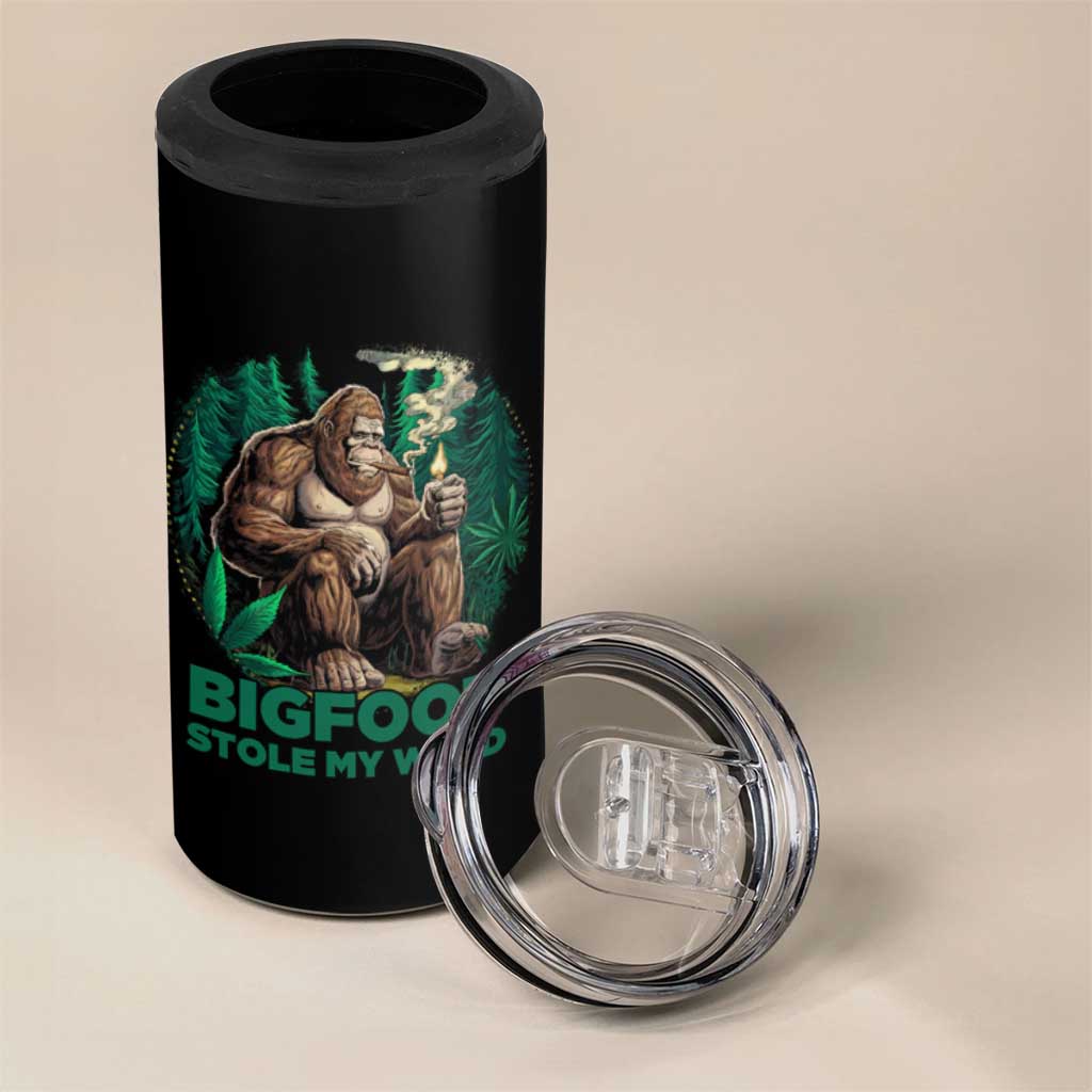 Funny Sasquatch Marijuana 4 in 1 Can Cooler Tumbler Bigfoot Stole My Weed Vintage 420