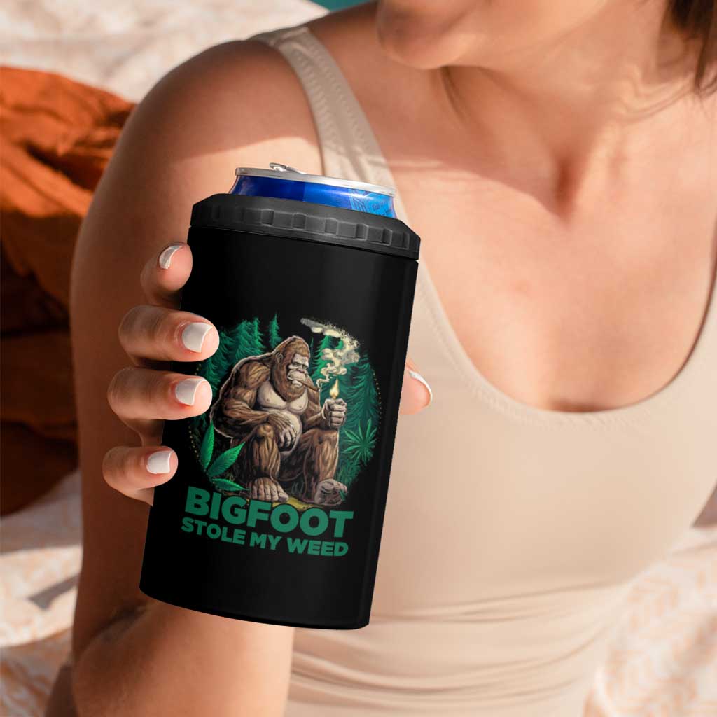 Funny Sasquatch Marijuana 4 in 1 Can Cooler Tumbler Bigfoot Stole My Weed Vintage 420