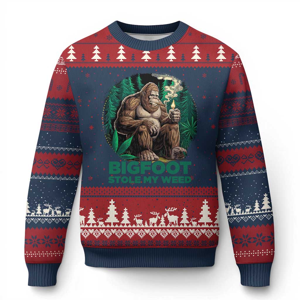 Funny Sasquatch Marijuana Ugly Christmas Sweater Bigfoot Stole My Weed Vintage 420 - Wonder Print Shop