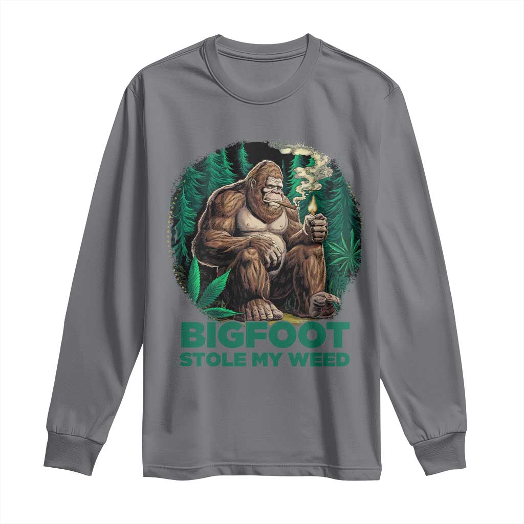 Funny Sasquatch Marijuana Long Sleeve Shirt Bigfoot Stole My Weed Vintage 420