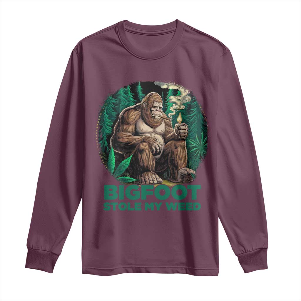 Funny Sasquatch Marijuana Long Sleeve Shirt Bigfoot Stole My Weed Vintage 420