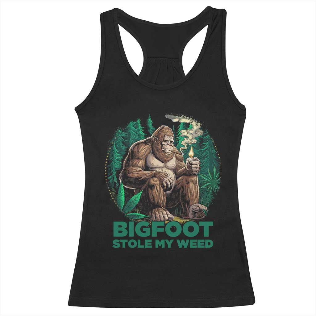 Funny Sasquatch Marijuana Racerback Tank Top Bigfoot Stole My Weed Vintage 420